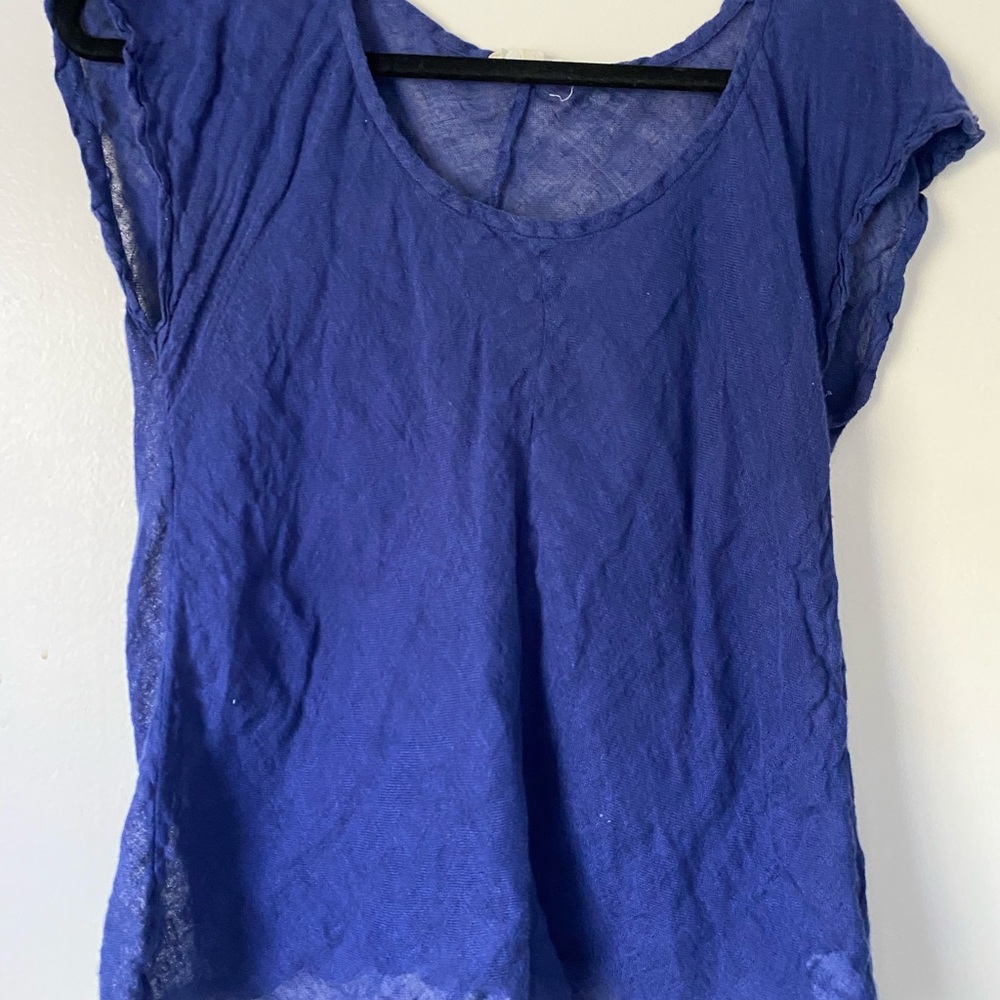 Eileen fisher cobalt blue cap sleeve linen top